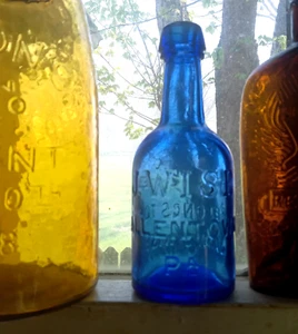 BOTELLA DE REFRESCO EN CUCLILLAS HOMBRO CUADRADO ALLENTOWN, PA JAMES WISE AZUL COBALTO AÑOS 1860 BONITA - Imagen 1 de 14