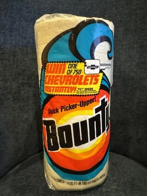 Recogedor rápido Bounty 1987 - Toallas de papel superiores - Gana Chevrolet Promo UPC corte mancha Foto 1 de 4