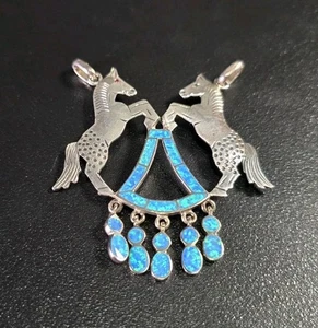 Vintage Navajo Sterling Silver Equestrian Drop Pendant Necklace - Picture 1 of 10