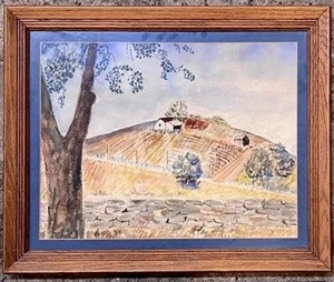 Vintage Aquarell Gemälde "Eine Bauernlandschaftsszene" - gerahmt - Bild 1 von 2