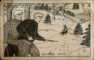 Skunked Again Postcard - Grand Rapids, MI - Vintage Humor Art Hunting Rifle - Picture 1 of 2