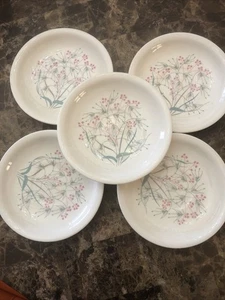 Saucer Floral Plates-5 White Pink Flowers - Picture 1 of 3