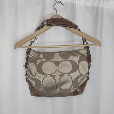 Coach Signature Carly Hobo Shoulder Bag Khaki Brown E1126 18792M With Hang Tag  - Image 1 of 4