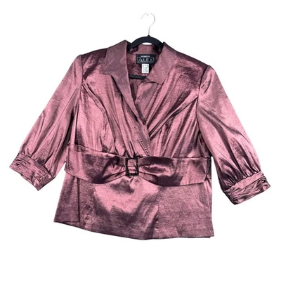 Metallic Mauve Wrap Blazer 1X Soft Glam Belted Shimmer Jacket Quiet Luxury - Image 1 of 4