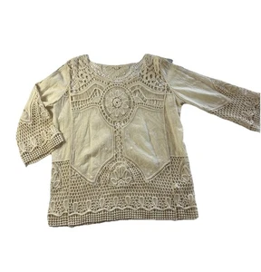 Hint of Mint Crochet Lace Top Womens Small Ivory Boho Long Sleeve Lace - Picture 1 of 9