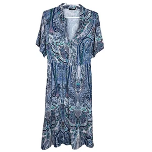 T Tahari Midi Shirt Kleid Damen Übergröße 3X blau Paisley Blumen Boho ohne Gürtel - Bild 1 von 8