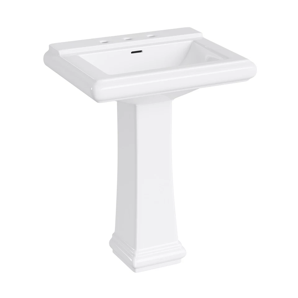 Eridanus Pedestal Sink White Ceramic Freestanding Bathroom Sink with Faucet Hole - Image 1 of 4