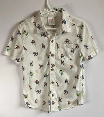 Jumping Beans Boys' Marvel Avengers Short Sleeve Ivory Button-Up Shirt Size 5 - Image 1 of 4
