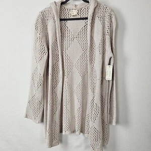 Nicole Miller Artelier Crochet Open Knit Hooded Cardigan Diamond Pattern XL NWT - Picture 1 of 12