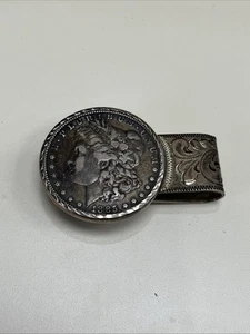 1885 Silber Morgan Dollar mit angesetzter Geldklammer - Bild 1 von 6