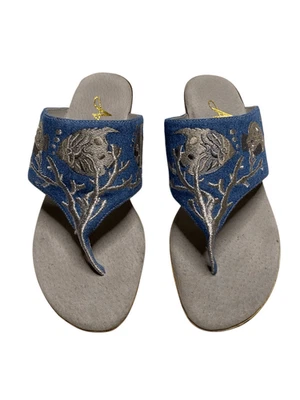 Annie Embroidered Denim Fish Sandals Womens 7.5 Slip On Casual Comfort Shoes - image 1 of 4