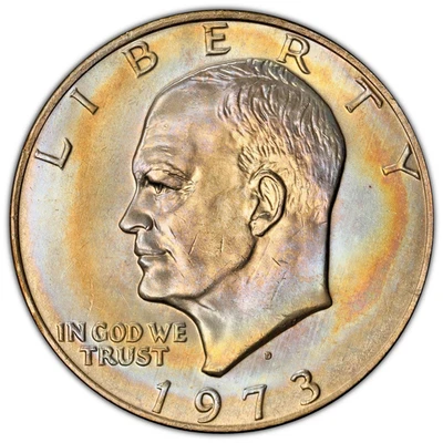 Eisenhower Dollar 1973-D PCGS MS65: Handsome Neon Rim Toning - Image 1 of 4