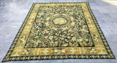 Vintage French Style Aubusson Rug Needlepoint Chain stitch Rug 8x10 ft Free Ship - Image 1 of 4