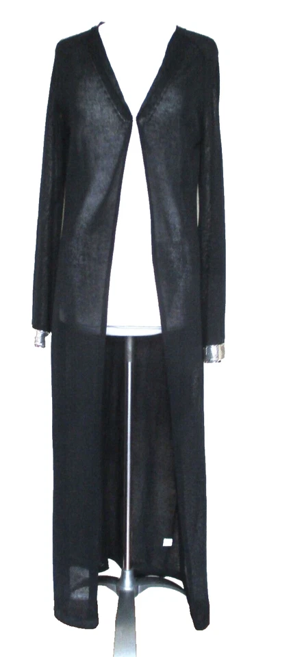 Maxi Abrigo Tejido Suéter Internacional Moda De Colección M Mujer Negro Cota de Malla Puños Foto 1 de 4