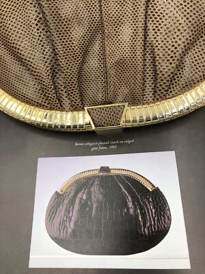 Bolso de Mano Judith Leiber Karung Piel de Serpiente Marco de Puerta Marrón De Colección Foto 1 de 4