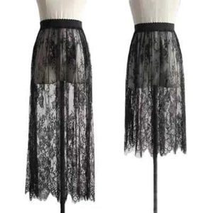 Gonna lunga tulle trasparente pizzo maglia sexy donna nuova moda elastica vita alta - Foto 1 di 17