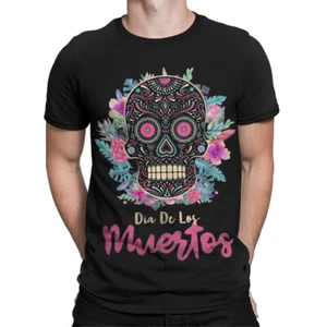 Colorful Day Of Dead Sugar Skull T-Shirt Vibrant Floral Design for Mens #DOTD - Picture 1 of 23