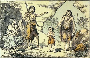 VORGESCHICHTE - MÄNNERFAMILIE von CRO-MAGNON (Rentierzeit) - Gravur 19. Jh. - Bild 1 von 3