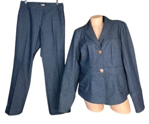 View By Walter Blue Herringbone Denim Trouser Jeans and Blazer Pant Suit Sz 10 L - Picture 1 of 16