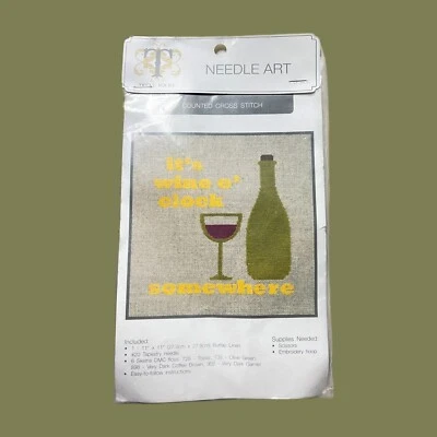 New Truly Yours Its Wine I clock Somewhere Counted Cross Stitch Needle Art Kit - Image 1 of 2
