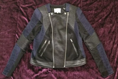 CHAQUETA MOTO MUJER REBECCA TAYLOR TWEED IMITACIÓN CUERO CREMALLERA TALLA 4 Foto 1 de 4