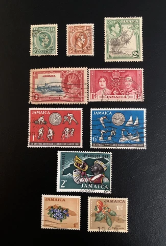 VINTAGE 1935 - 1964 JAMAICAN USED POSTAGE STAMPS: ROYALS TO INDEPENDENCE!! Cover