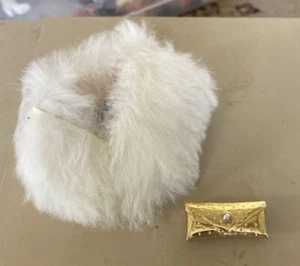Vintage 1960s Barbie Fashion PAK Rabbit Fur Stole & Gold Dimple Clutch Purse Set - Picture 1 of 4