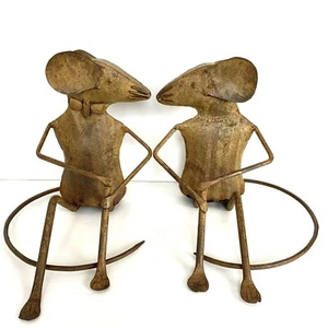 Metall Mäuse Figuren Mr & Mrs Vintage Dekoration groß 7,5" sitzend dünner Schwanz  - Bild 1 von 7