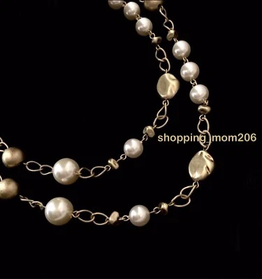 Collar Lia Sophia "Socialite" tono dorado mate con perlas de vidrio 38-41" difícil de encontrar Foto 1 de 4