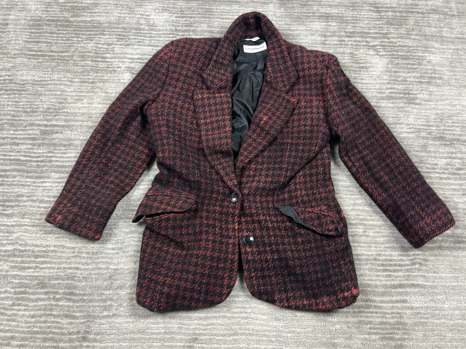 Liz Claiborne Collection Blazer Medium Womens Red Black Houndstooth Wool Blend - Image 1 of 4