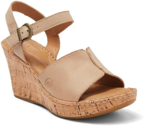 NEW BORN Agnio Ankle Strap Leather Cork Wedge Platform Sandal US 11/43 Natural - Picture 1 of 14