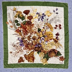 Vintage 90s Carlisle 100% Silk Scarf 34" Square Fall Floral Bouquet Hand Rolled - Picture 1 of 9