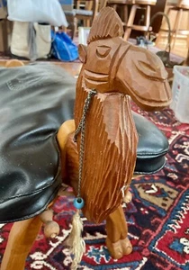 EGYPTIAN Carved CAMEL SADDLE Black CUSHION FOOT STOOL - Picture 1 of 11