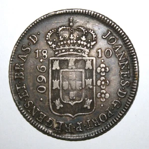 S3 - Brasil / Brazil 960 Reis 1810-B Almost Unc Silver Coin - Appears Overstruck - Picture 1 of 2