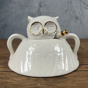Anthropologie Balducci Wild Masquerade Sugar Bowl Owl W/ Spoon - Picture 1 of 5