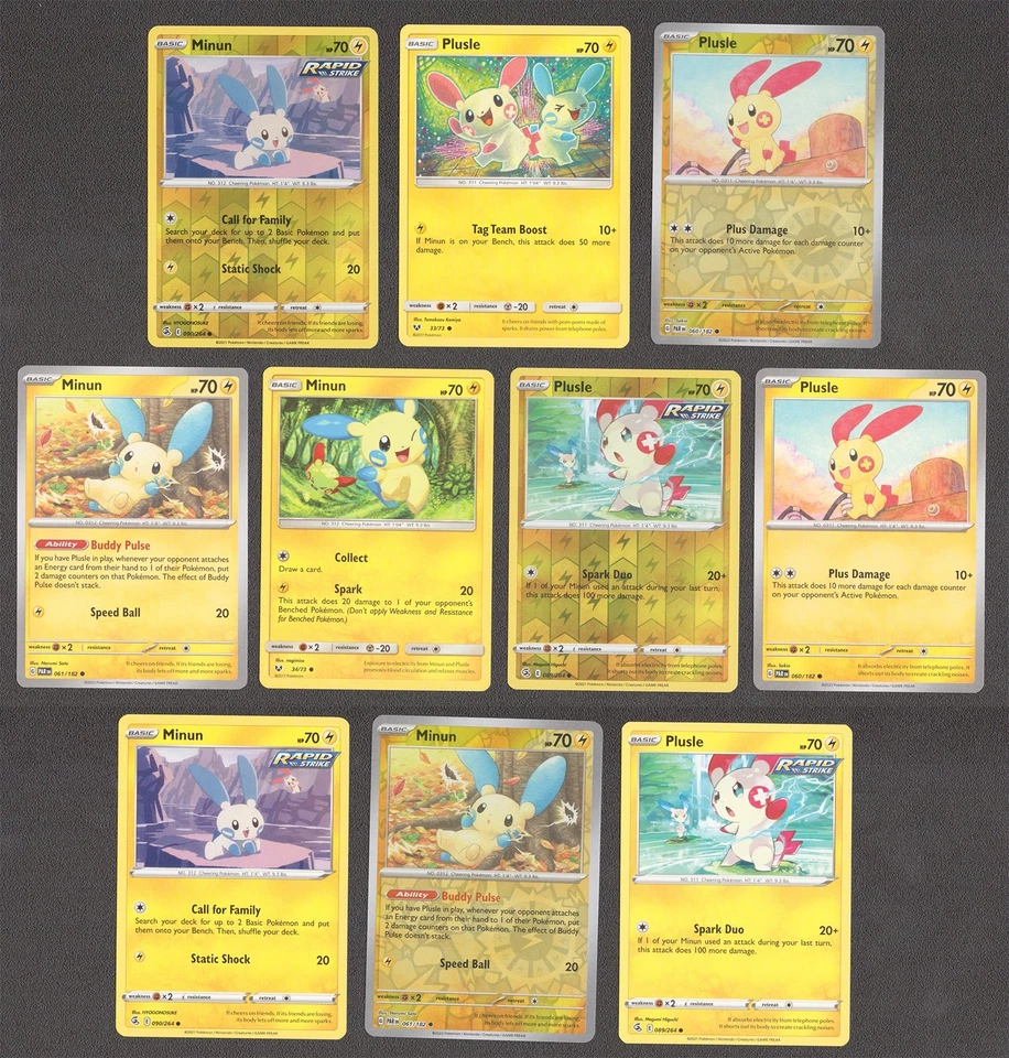 Minun Plusle Pokemon Card Collection Set of 10 English Cards Rare Lightning Cute - Image 1 of 1