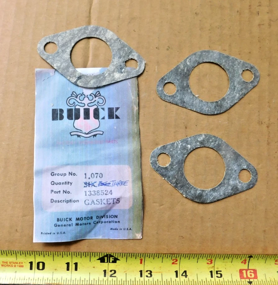 3 NEW WATER PUMP ELBOW TO CYLINDER CRANKCASE GASKETS 1950-53 BUICK CARS 1951 - Image 1 of 1