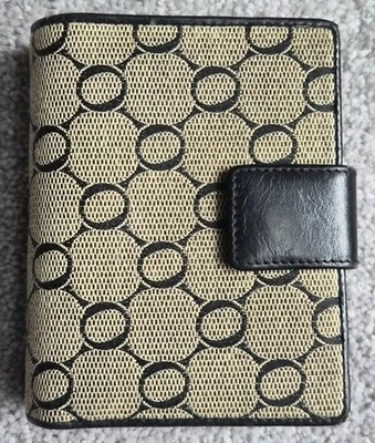 Oroton - Beige Jacquard & Black Leather Oroton Monogram Wallet - Image 1 of 4