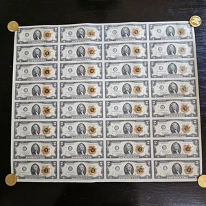 Clemson Tigers UNCUT Sheet of 32 $2 Two Dollar 2013 Bill Legal Tender Paw Stamp - Picture 1 of 4