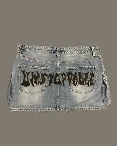 Reworked Handpainted Blue Denim Mini Skirt - Preowned and Upcycled - Picture 1 of 4