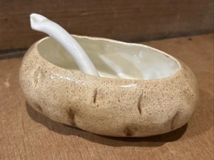 Stampo ceramica vintage dipinto a mano ciotola patate panna acida cucchiaio servizio piatto - Foto 1 di 5