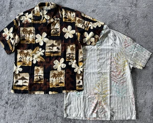 LOT of 2 -Tommy Bahama SILK Hawaiian Shirt Sz M Button Up Aloha Short Sleeve - Picture 1 of 20