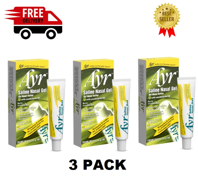 (3 УПАКОВКИ) Носовой гель Ayr Saline, с успокаивающим алоэ, тюбик 0,5 унции - Изображение 1 из 4