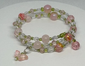 Coil Wrap Bracelet Crystal Glass blue Bling Crystal Bead Memory Wire Whimsy 2 - Picture 1 of 4