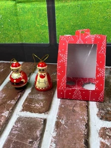 Santa & Mrs. Claus Holz Weihnachtsschmuck russisch handbemalt 2,5" - Bild 1 von 9