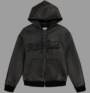 Avirex Hombre Clásico Negro Cuero Napa Genuino Bombardero Sudadera con Capucha Chaqueta Logo de EE. UU. - Imagen 1 de 5
