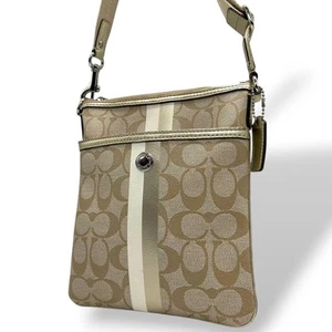 Coach Shoulder Bag Brown Signature Stripe S91 Used - Picture 1 of 10