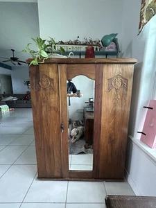 ANTIQUE ARMOIRE MIRROR WARDROBE - Picture 1 of 7