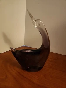 "Pato de vidrio vikingo vintage MCM/pato púrpura/claro 7"" de alto Art Deco (N)" - Imagen 1 de 9