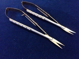 2 T/C CASTROVIEJO MICRO SURGERY SCISSORS 6" STRAIGHT + CURVED - Picture 1 of 3